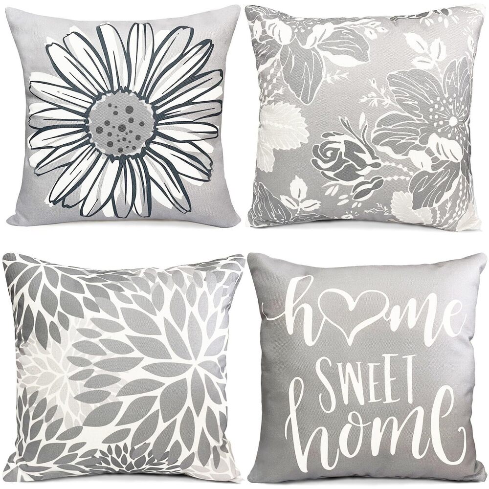 6028 Grey Linen Decorative Throw Pillow Covers 18x18 Pillow Cover Set of